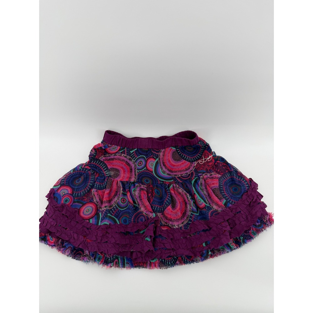 Desigual Reversible Skirt Small Boho Tiered Ruffle Purple Patchwork Festival